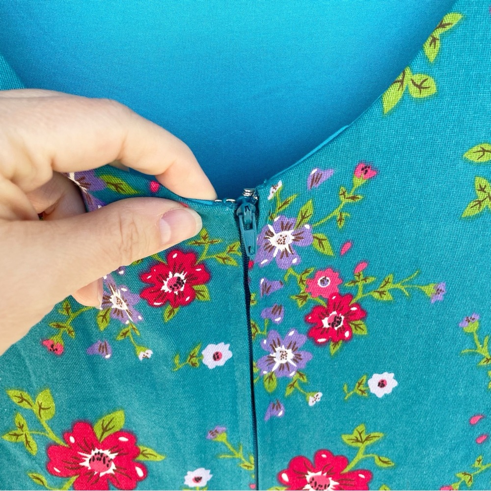 Lindy Bop Lana Teal Floral Party Dress NWT Rockabilly Size 6 - Picture 7 of 13